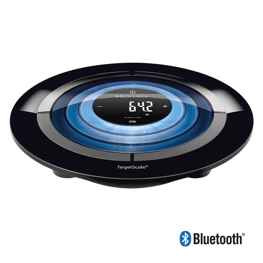 Електронен кантар Medisana Target Scale 3, Bluetooth, Съвместима с Android и iOS, Kg, Lb, 0,1-180 Kg, 360 x 360, Черен от Technomanibg — продуктова снимка