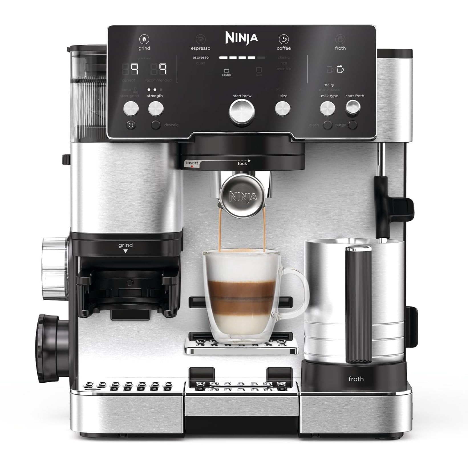 Кафеавтомат 2в1 Ninja Luxe Café Essential ES501EU, 1650W, 9 bar, 2 л, Barista Assist, Режим гореща вода, 4 режима, 3 темп. настройки, Инокс/Черен от Ninja — продуктова снимка