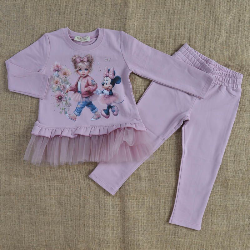 Памучен детски комплект с къдрички Sweet Girl & Minnie в лилаво от MARIELA — продуктова снимка