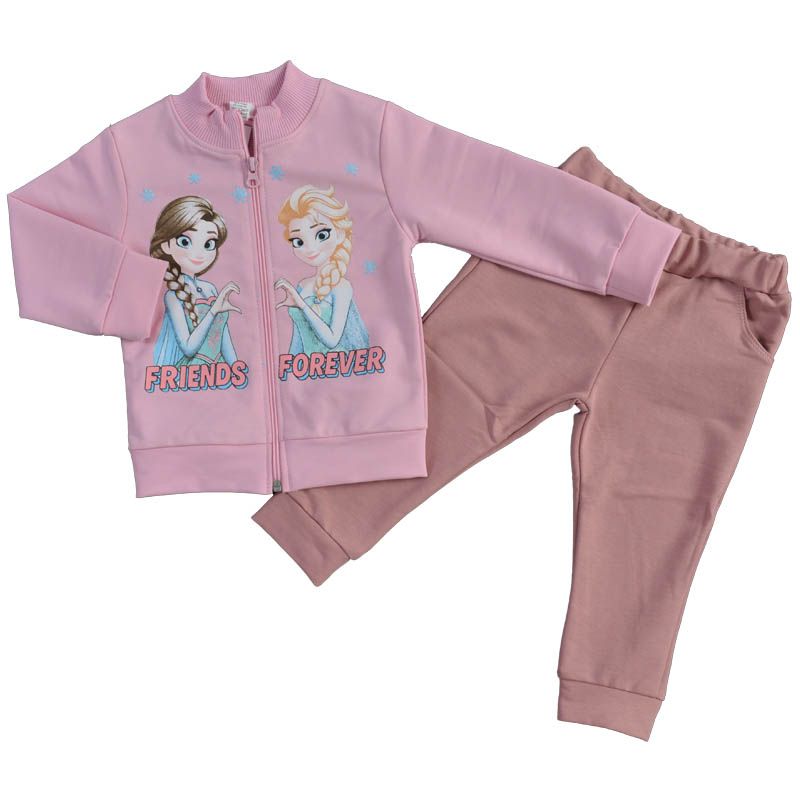 Памучен детски комплект с цип Elsa&Anna Friends в светлорозово — снимка на продукта от Svetli Baby