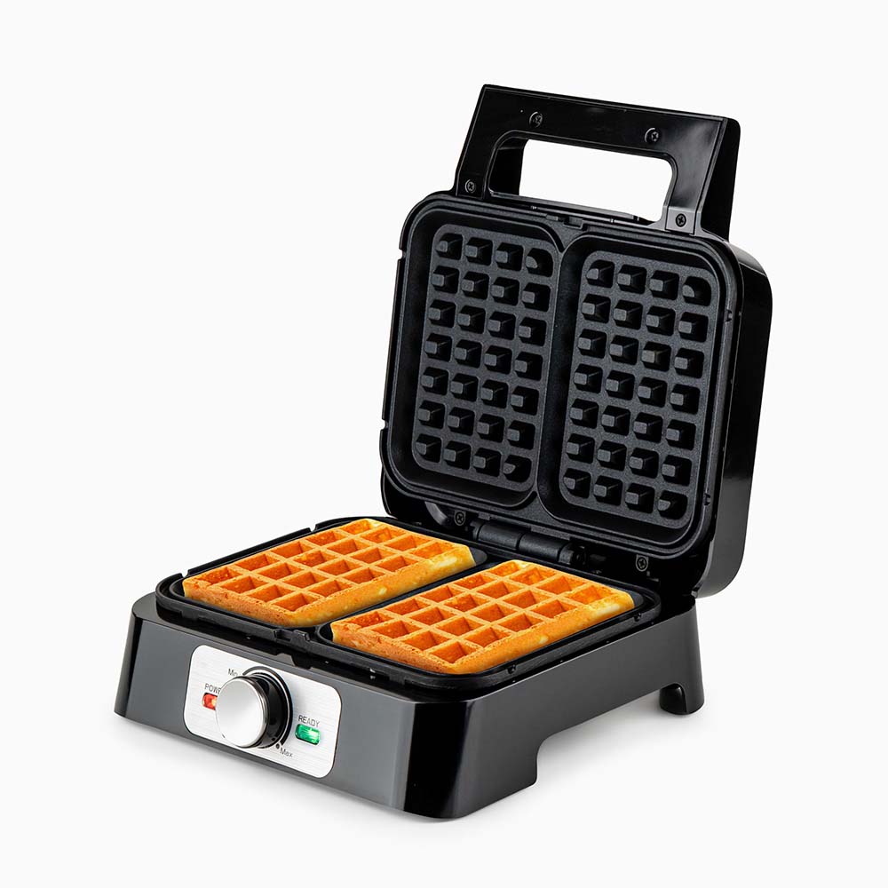 Гофретник Muhler MHT-1666WXL, 1600W, Незалепващо покритие, Тип белгийска вафла, Регулируем термостат, Черен/Инокс — снимка