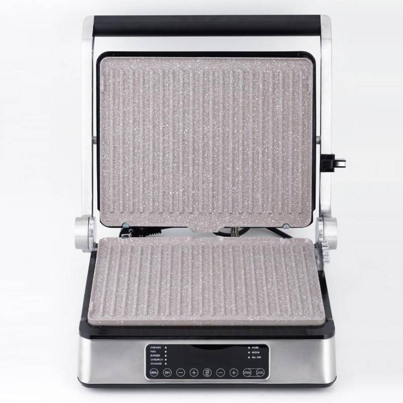 Електрическа скара дигитална Finlux FDG-22MX, 2200W, Отваряне на 180 градуса, Керамично покритие, Инокс — снимка