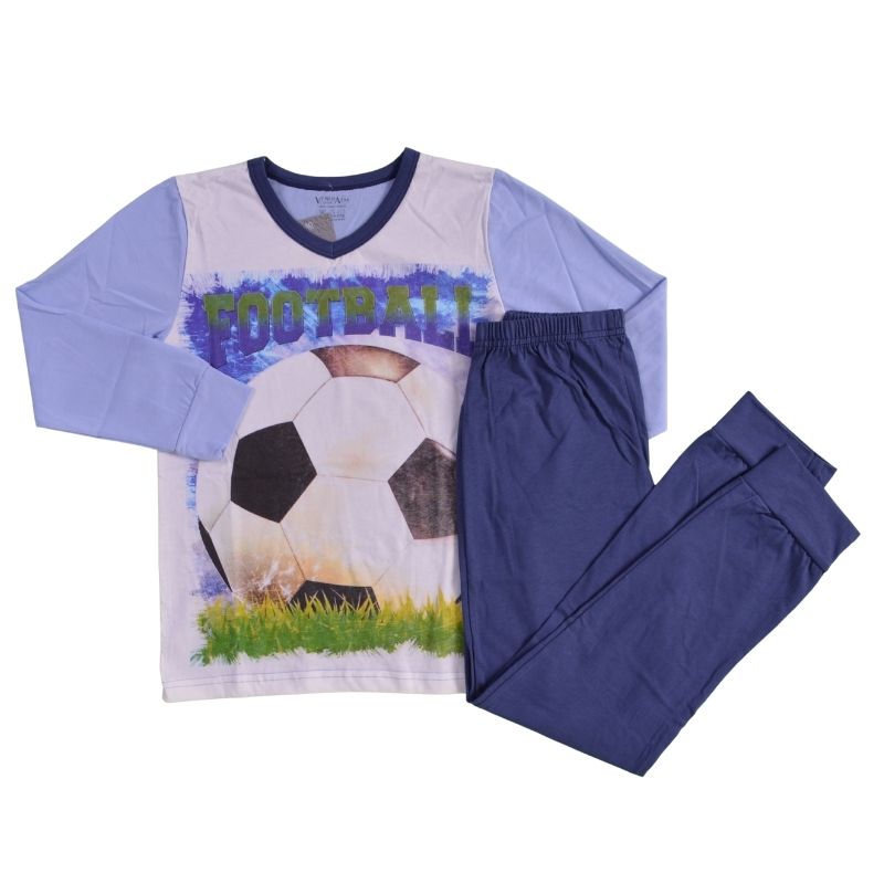 Памучна детска пижама Football Sport Game в бяло и синьо — снимка на продукта от Venera