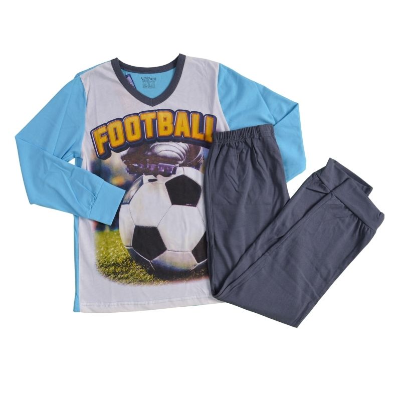 Памучна детска пижама Football Sport Game в бяло, синьо и сиво от Venera — продуктова снимка