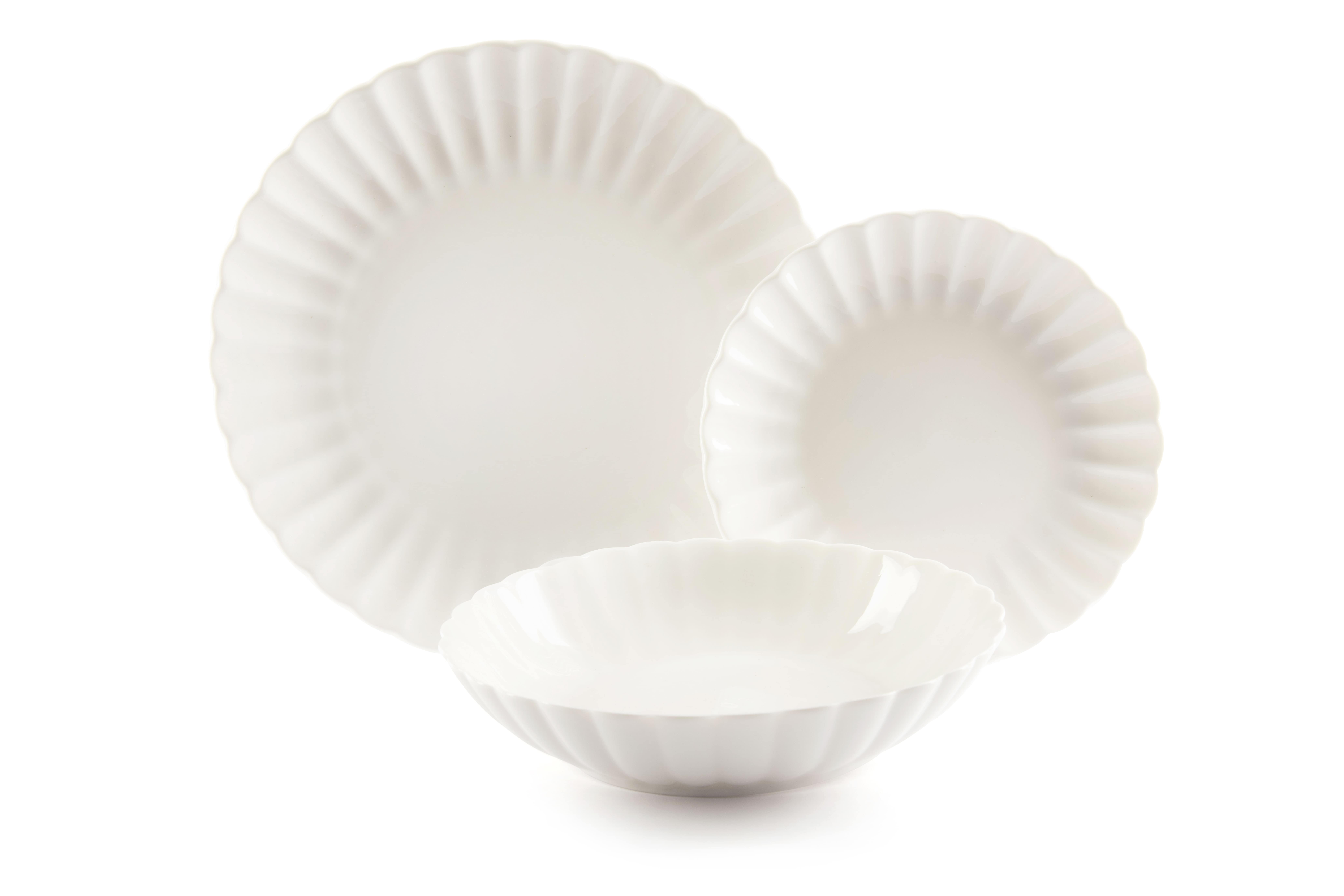 Комплект чинии за хранене EXCELSA ELISIR 18 части, модерни и елегантни, за семейна трапеза, бели с декоративни елементи  

3