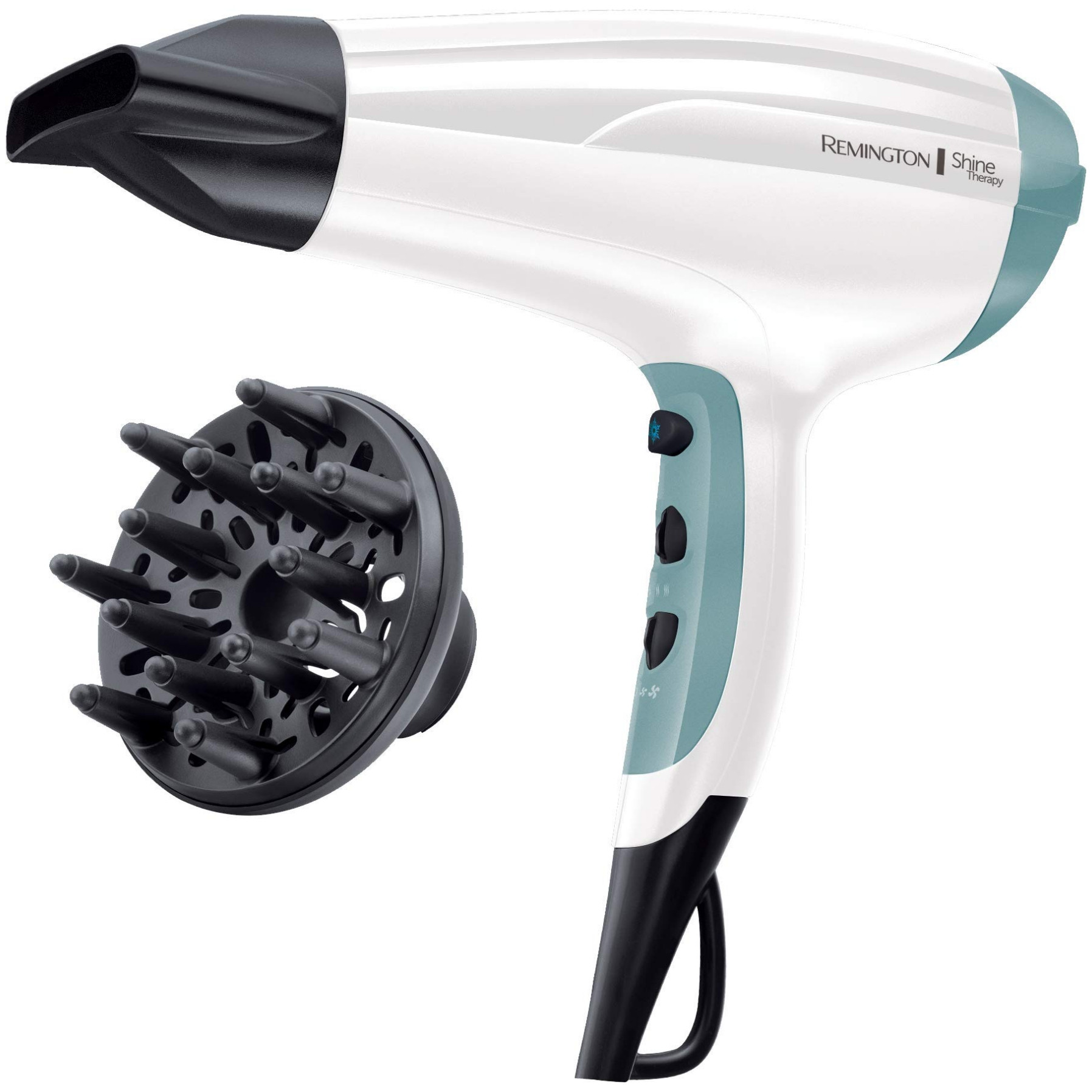 Сешоар Remington D5216, 2300W, Йонизираща функция, 2 скорости, 3 темп, Дифузер/концентратор, Бял от Remington — продуктова снимка