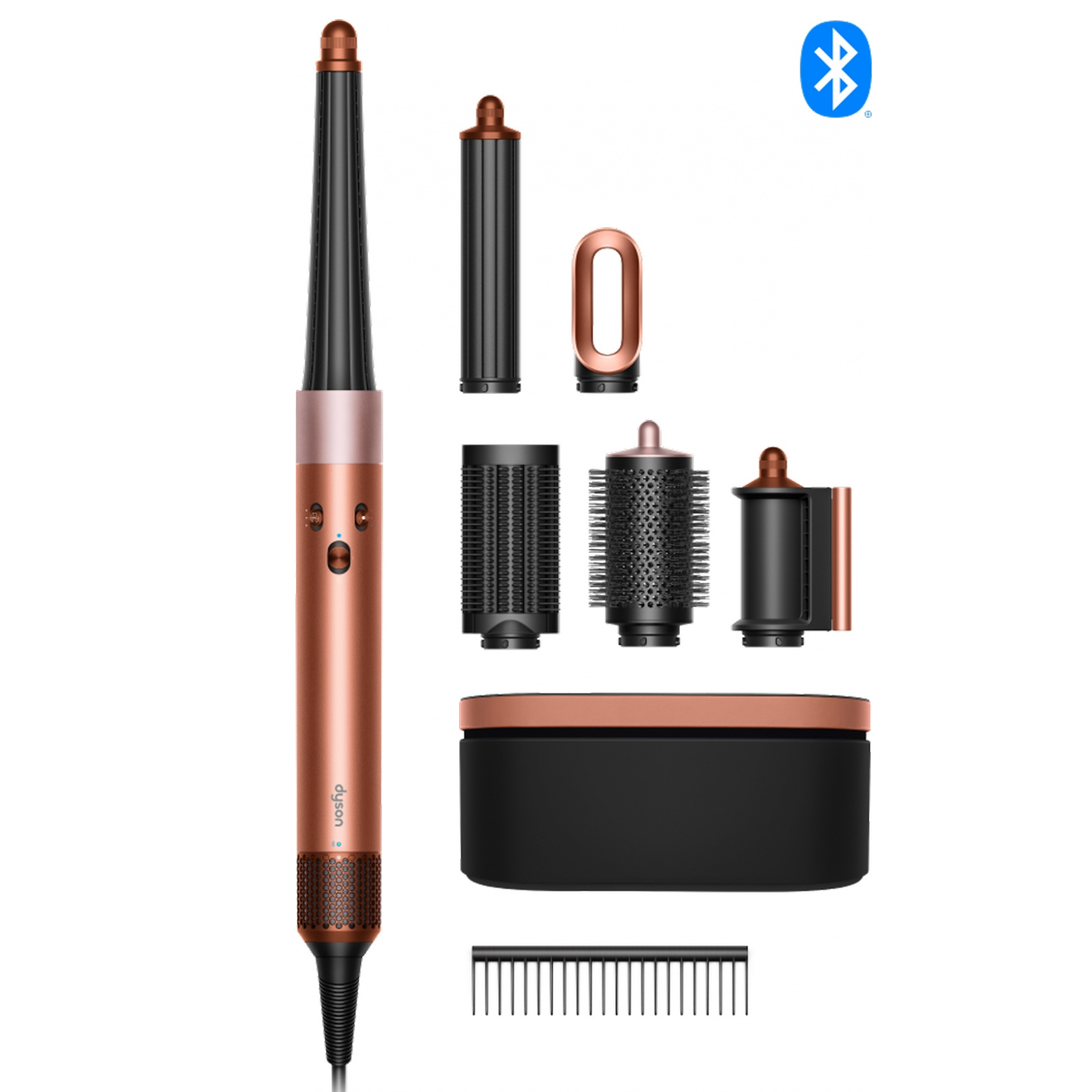 Маша за коса Dyson 123682-01 HS08 Airwrap i.d.™ Straight + Wavy T1/T2 AmSi/PkCp, 1300W, 13.5 l/s, Автоматизирано къдрене, Йонизиране, 3 скорости, 3 температури, Bluetooth ... от Dyson — продуктова снимка