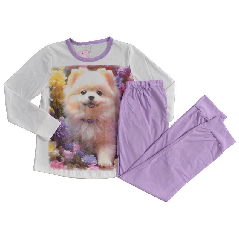 Памучна детска пижама Sweet Puppy в цвят екрю и лилаво от Venera — продуктова снимка