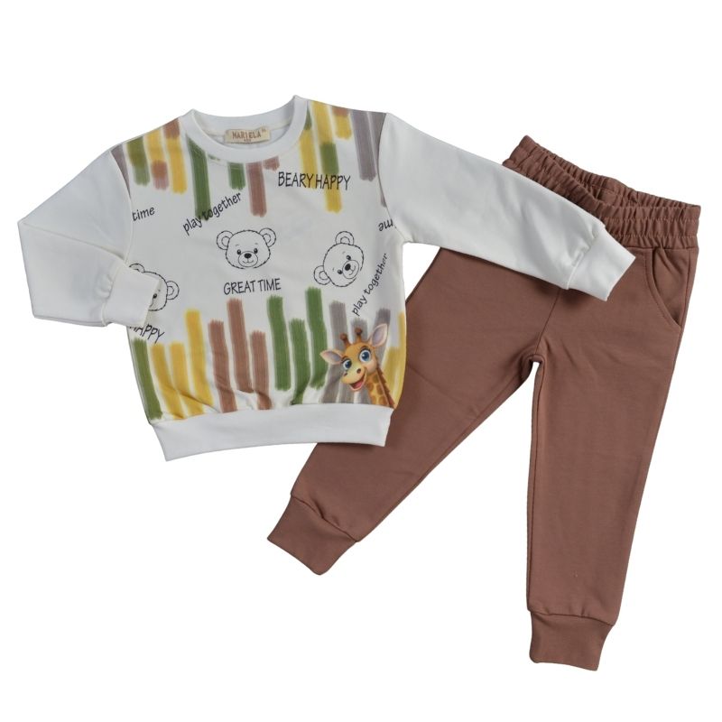 Памучен детски комплект Beary Happy с кафяво — снимка на продукта от MARIELA