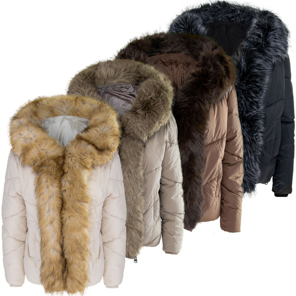 Зимно дамско яке с качулка, яка  изкуствен косъм, Ft8587 от Moda Piu Anna — продуктова снимка