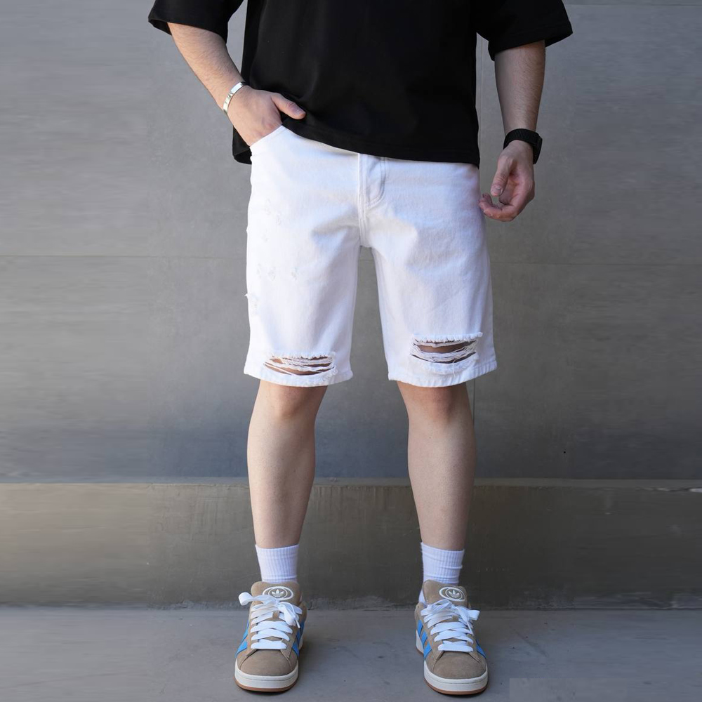 Мъжки къси дънки, накъсан ефект, loose fit, бял цвят, Ft8392 от Black Island  — продуктова снимка