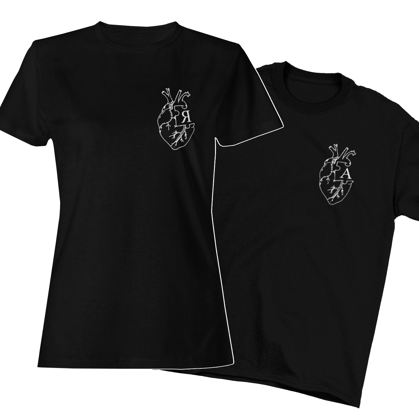 Тениски за влюбени - сърце и първа буква на любимият човек от Clothinkeu -      — продуктова снимка