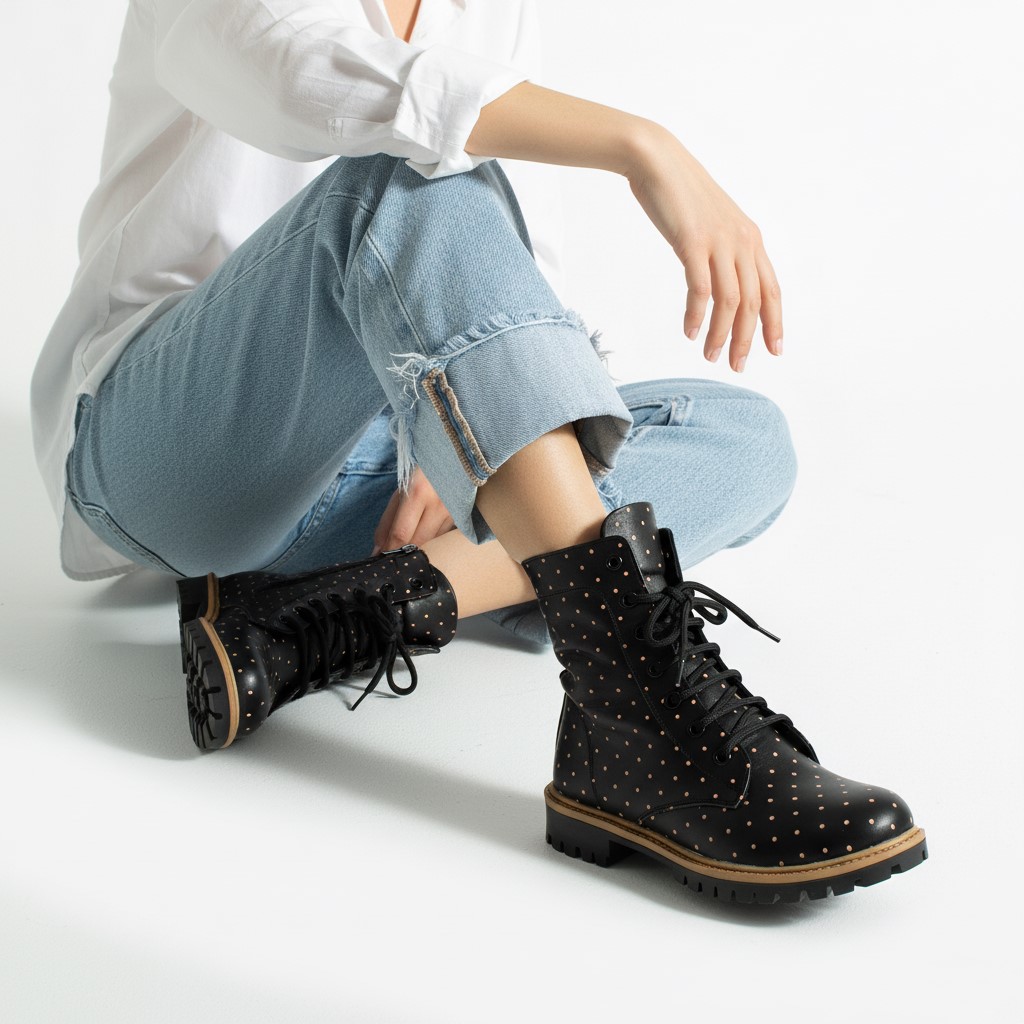 Дамски черни боти тип кубинки от естествена кожа — снимка на продукта от ARMADA