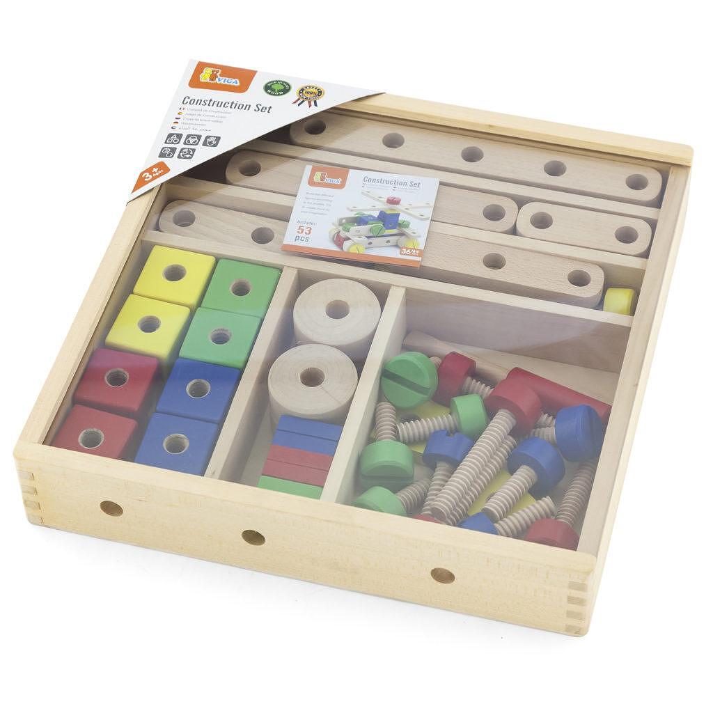 Детски дървен конструктор от 68 части с крепежни елементи Viga toys — снимка