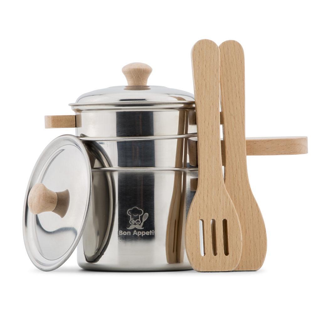 Детски кухненски сет за готвене от метал и дърво New Classic Toys — снимка