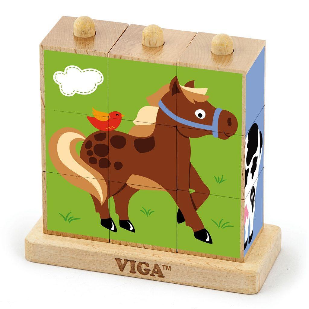 Детски дървен пъзел от кубове – Фермерски животни Viga toys — снимка