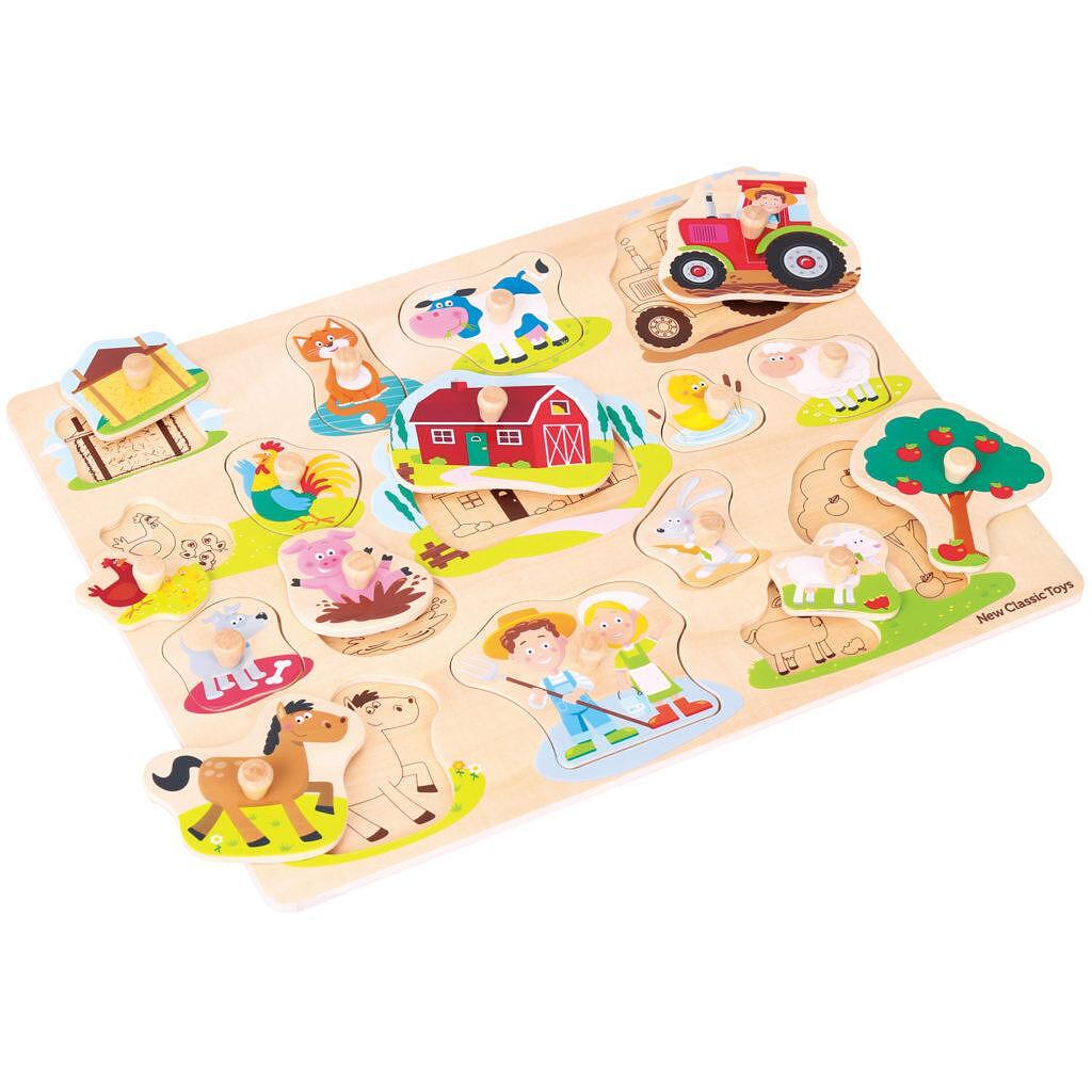 Детски дървен пъзел с дръжки – Опознай фермата New Classic Toys — снимка