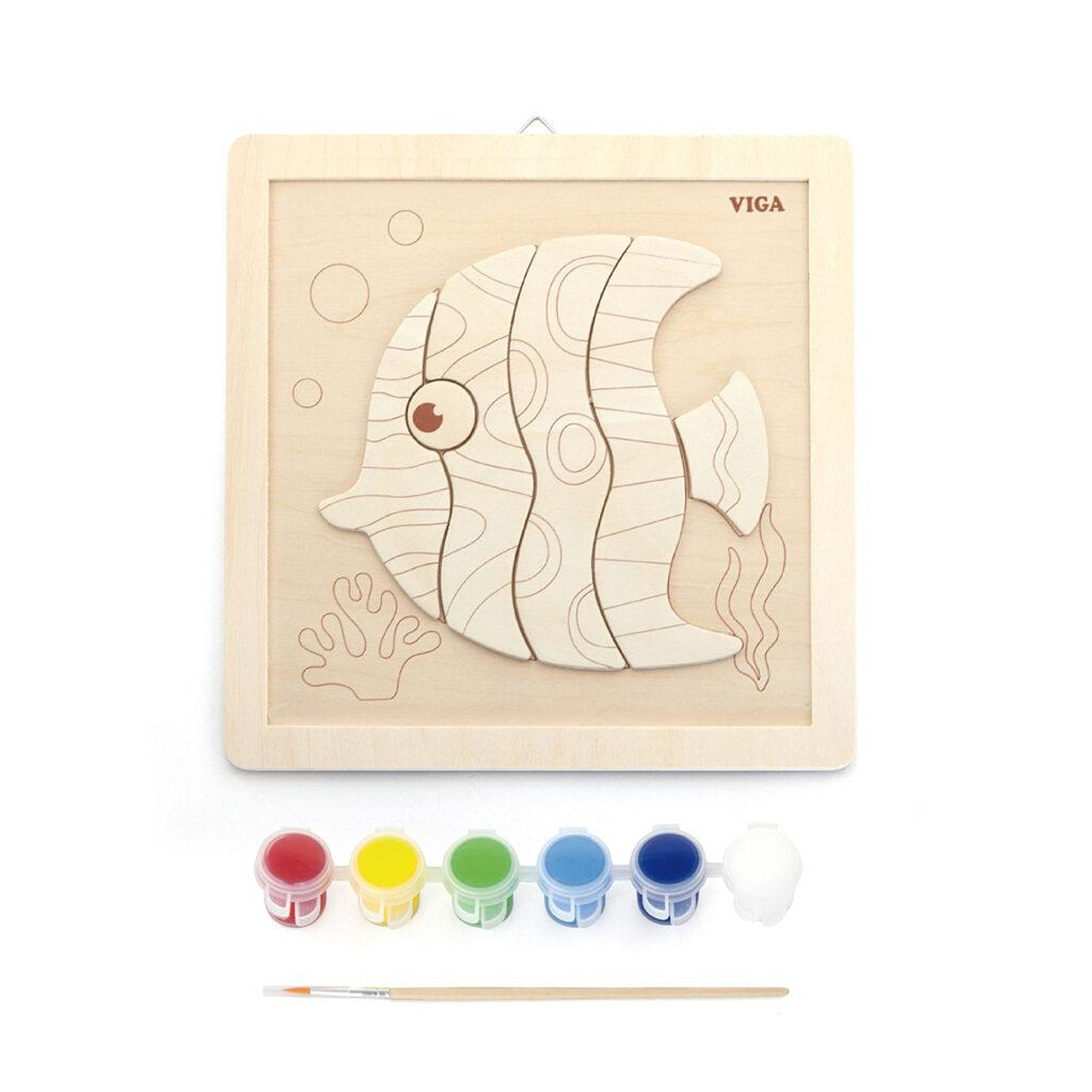 Дървена дъска за рисуване Рибка с бои от Viga toys — снимка