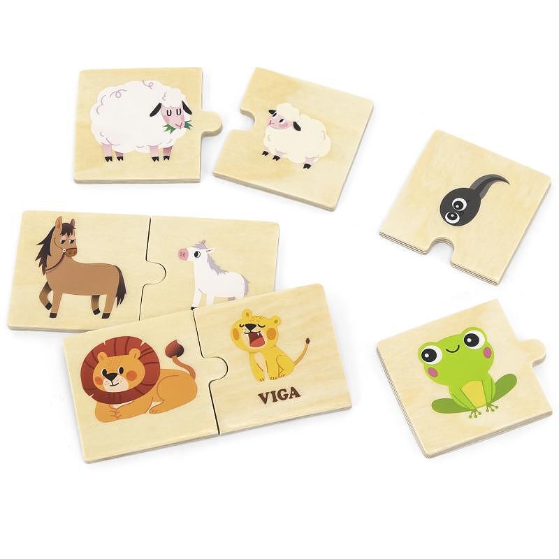 Дървен пъзел - Животните и техните малки — снимка