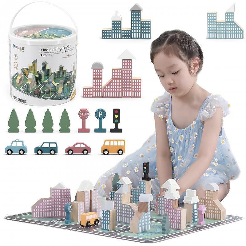 Конструктор с дървени колички - Модерен свят — снимка