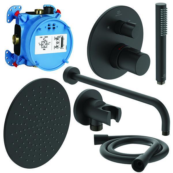 Душ комплект Ceratherm T100 в черен мат, за вграждане, Ideal Standard, цена 700 лв, модерна душ система  

5