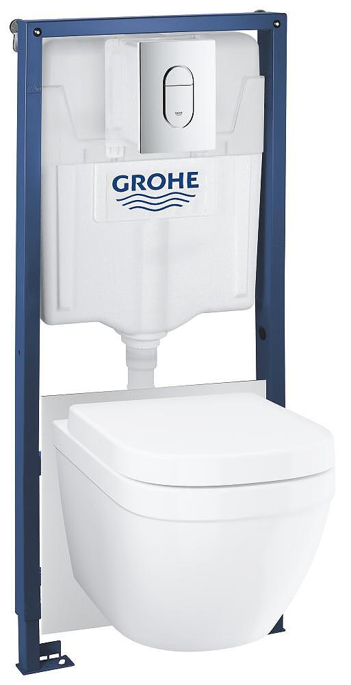 WC комплект за вграждане Grohe Solido 5 в 1, конзолна чиния и седалка Euro Ceramic, бял санитарен порцелан  

2
