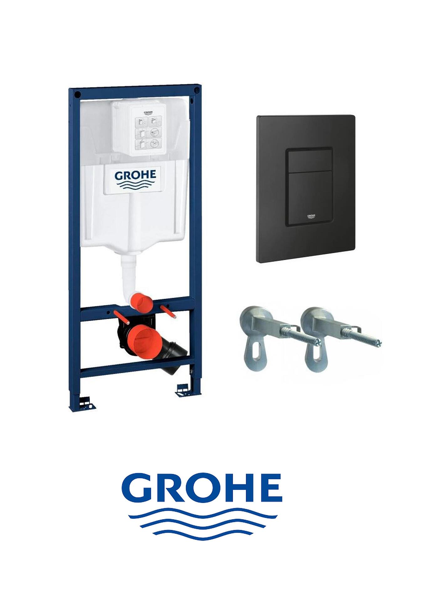 WC структура Grohe RAPID SL за вграждане, черен бутон, стенни планки

10.