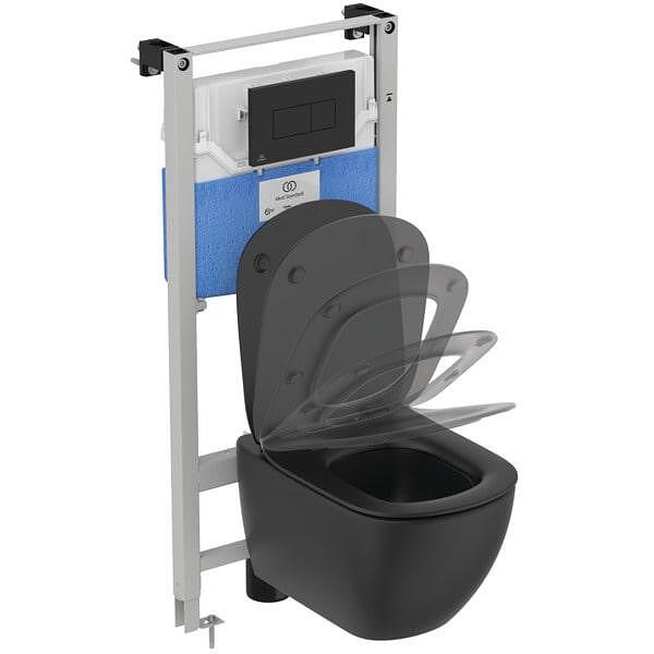 WC комплект за вграждане Tesi Silk Black, черен мат, с бутон Oleas P2, Ideal Standard  

15