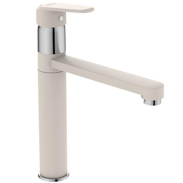 Смесител за кухня с висок тръбен чучур, шампанско цвят, Vidima, за модерна кухня  

3