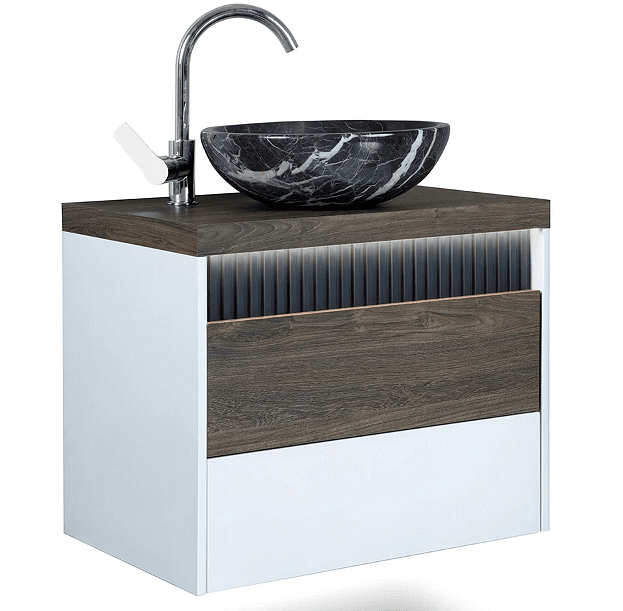 Долен шкаф за баня Тренд, дървесен/бял/черен релеф, стилен

13.