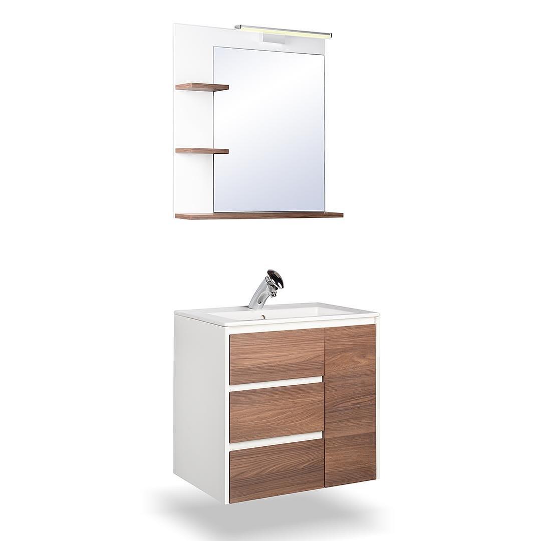 Мебели за баня Алекса, дървесен и бял цвят, за модерна баня, цена 669.28 лв  

18