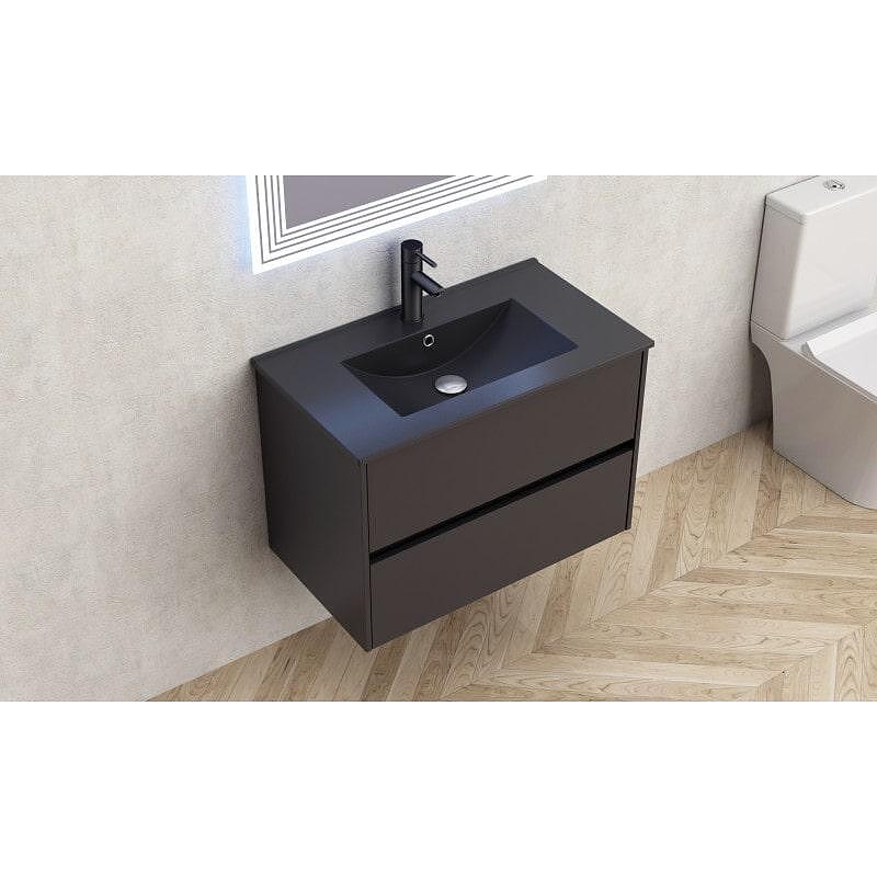 Черен конзолен шкаф за баня с порцеланова мивка, 80 см, модерна баня, от Inter Ceramic  

5