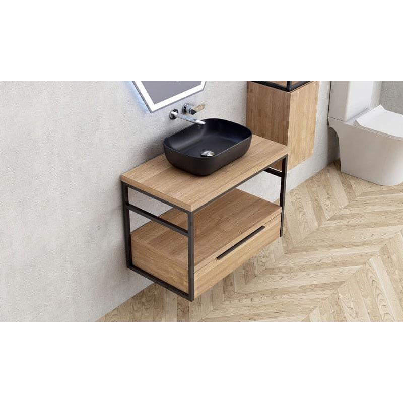 Конзолна мебел за баня с метална рамка, плот/шкаф, интериорен дизайн, черен мат, от Inter Ceramic  

3