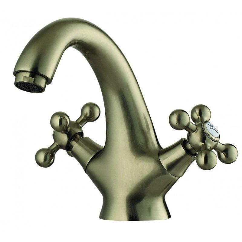 Ретро смесител за умивалник Algara, двуръкохватков, цвят старо злато, за баня  

8