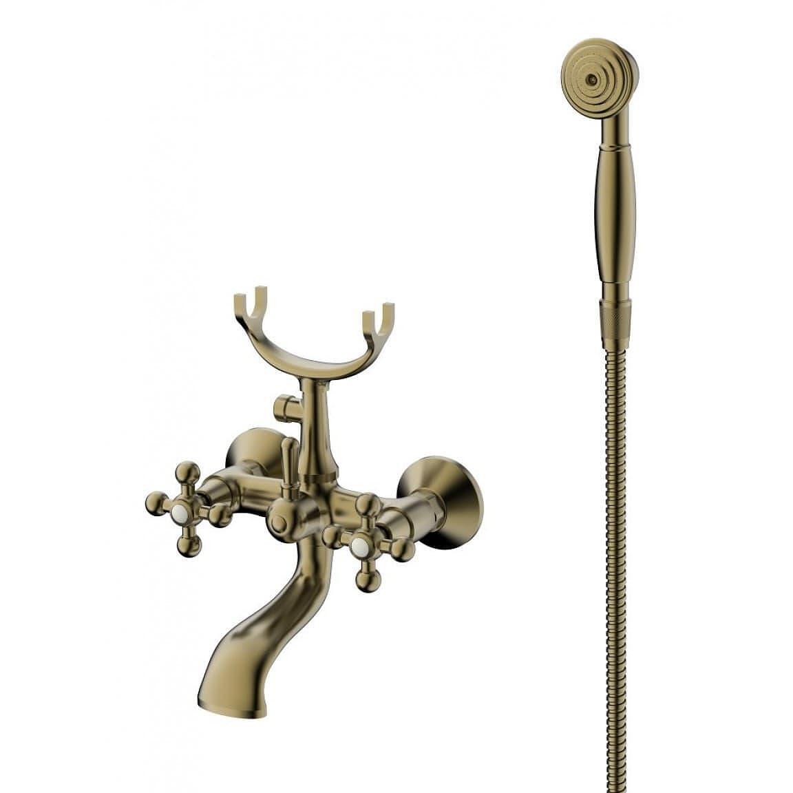 Ретро смесител за вана и душ Algara, двуръкохватков, цвят старо злато, Inter Ceramic  

7