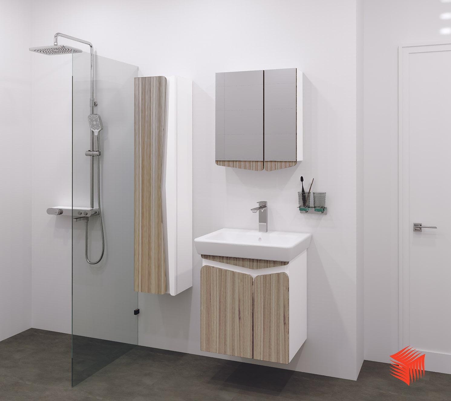 Мебели за баня Виви 60 см, цвят дървесен, модерен дизайн, комплект от Visota, за баня  

3