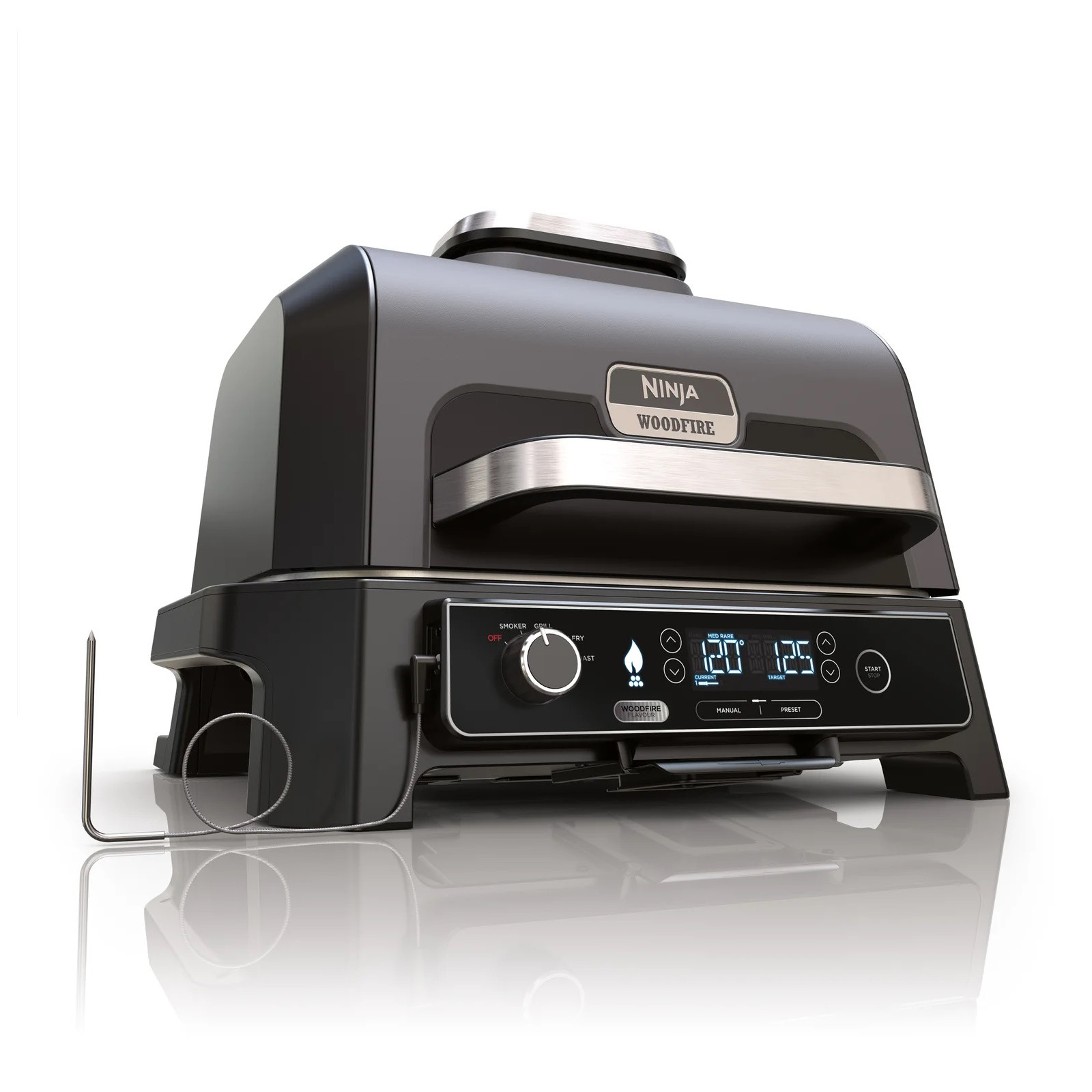 Електрически скара 4в1 Ninja OG850EU, 1700W, 4 програми, 45х29 см, 240C, Керамична плоча, Woodfire технология, IPX4, Черен от Ninja — продуктова снимка