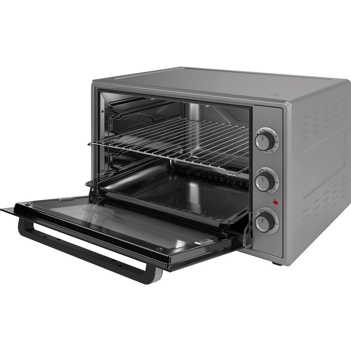 Електрическа фурна ELITE EMO-65300G, 65L, 2000W, Термостат, M-тип нагревател, Таймер, Сив от Potrebno — продуктова снимка
