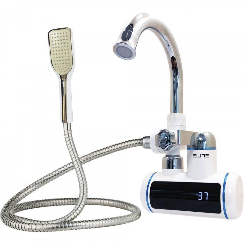 Бял нагревател за вода с душ Elite EHSD-2559, 3000W, стенен модел с дисплей за температура  

4