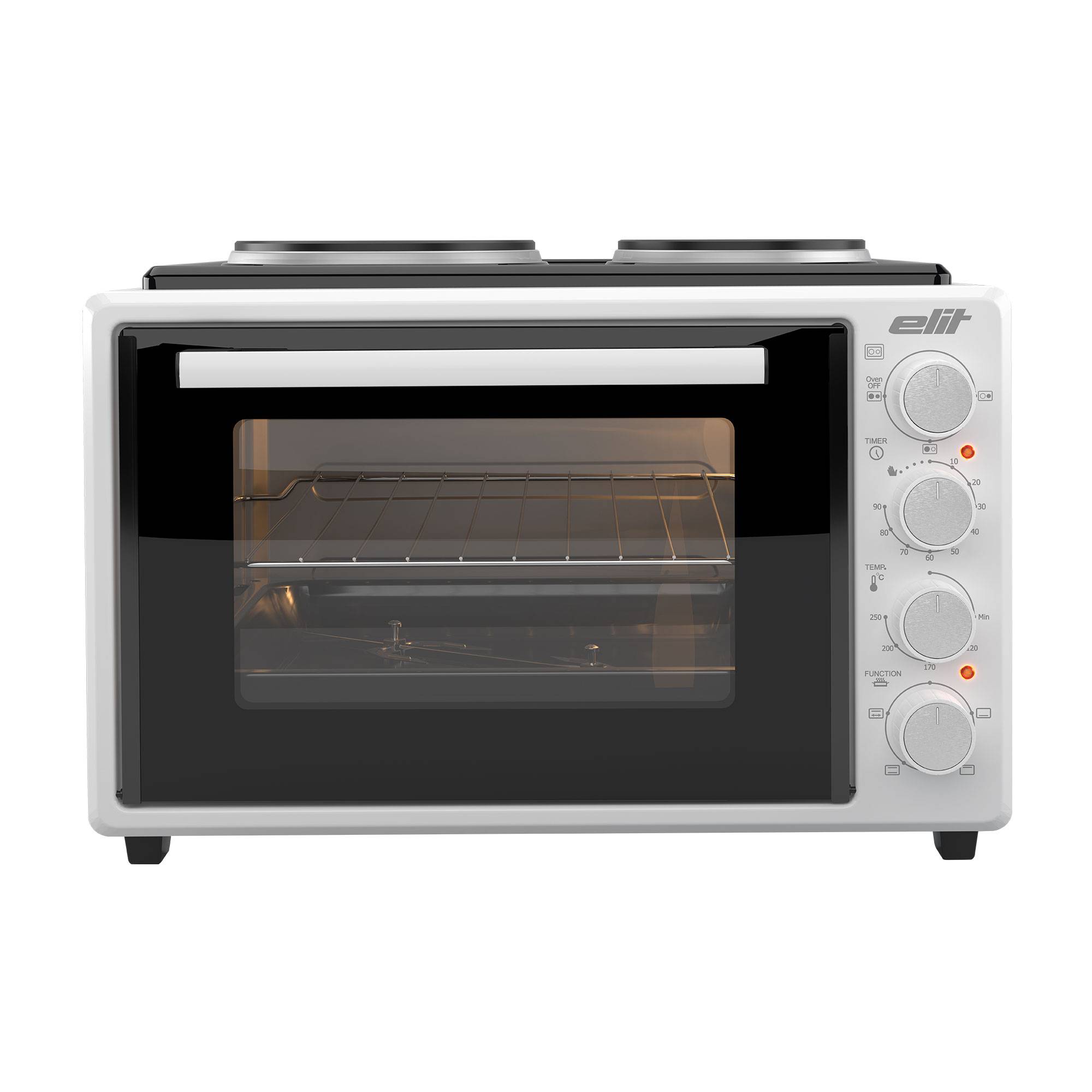 Готварска печка с въртящ шиш с 2 котлона Elit OPTIDUO 35WH, 1400W, 35 литра, Термостат, Двойно стъкло — снимка