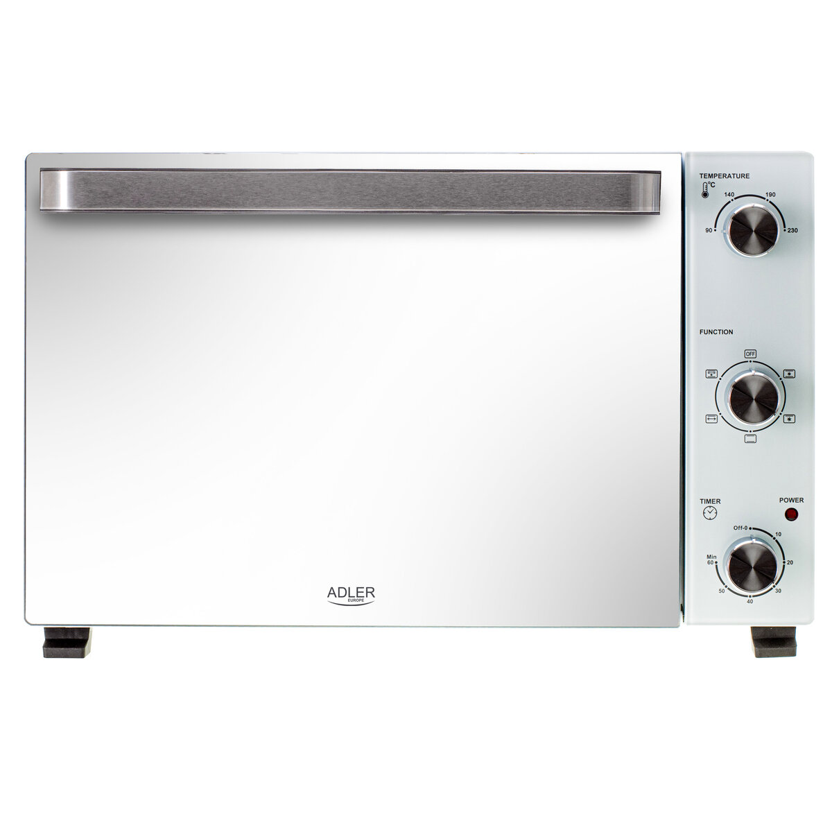 Електрическа фурна с шиш Adler AD-6027, 1800W, 48L, Двойно стъкло с огледален ефект, Конвекция, Таймер, Бял от Potrebno — продуктова снимка
