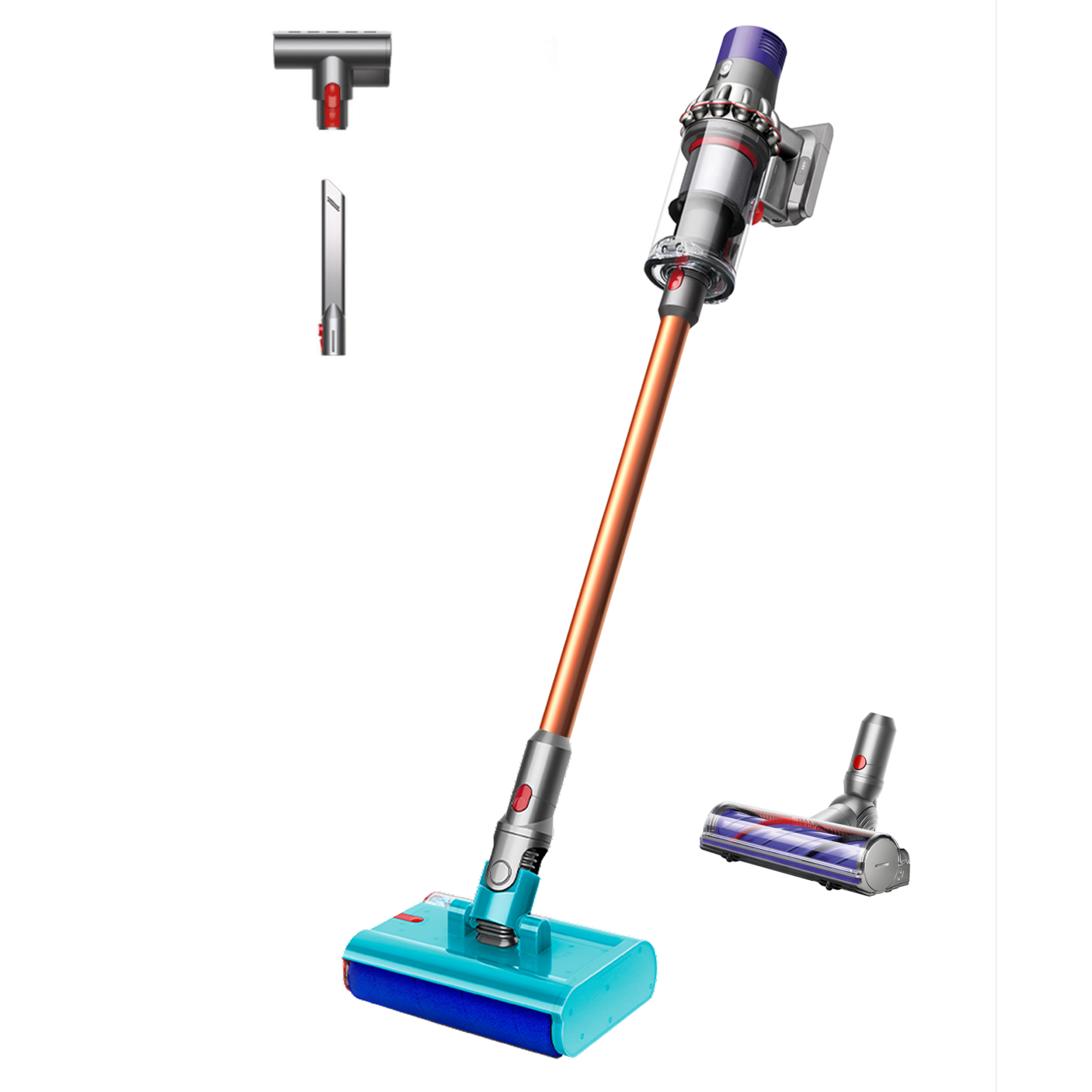 Вертикална прахосмукачка Dyson V10 Cyclone Submarine 594446-01, 150AW, 0.76 л, 60 мин, Сухо/мокро, 3 режима, Хигиенично изпразване, Root Cyclone™, Никел/тюркоаз — снимка на продукта от Dyson