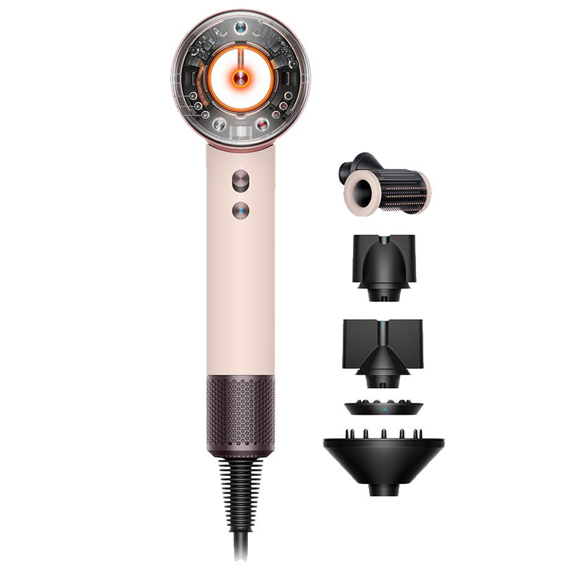 Сешоар Dyson HD16 Supersonic Nural Ceramic Pink/Rose Gold Straight+Wavy 113407-01, 1600W, 3 скорости, 4 температури, Отрицателни йони, 5 приставки, Предпазващ скалпа, Керамично ... — снимка на продукта от Dyson