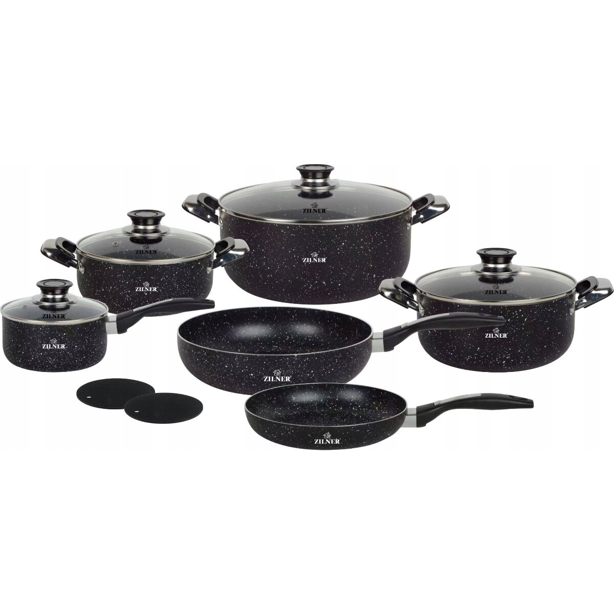 Готварски комплект от 12 части Zilner ZL-8578, Мраморно незалепващо покритие, Индукционнен, Черен — снимка на продукта от Potrebno