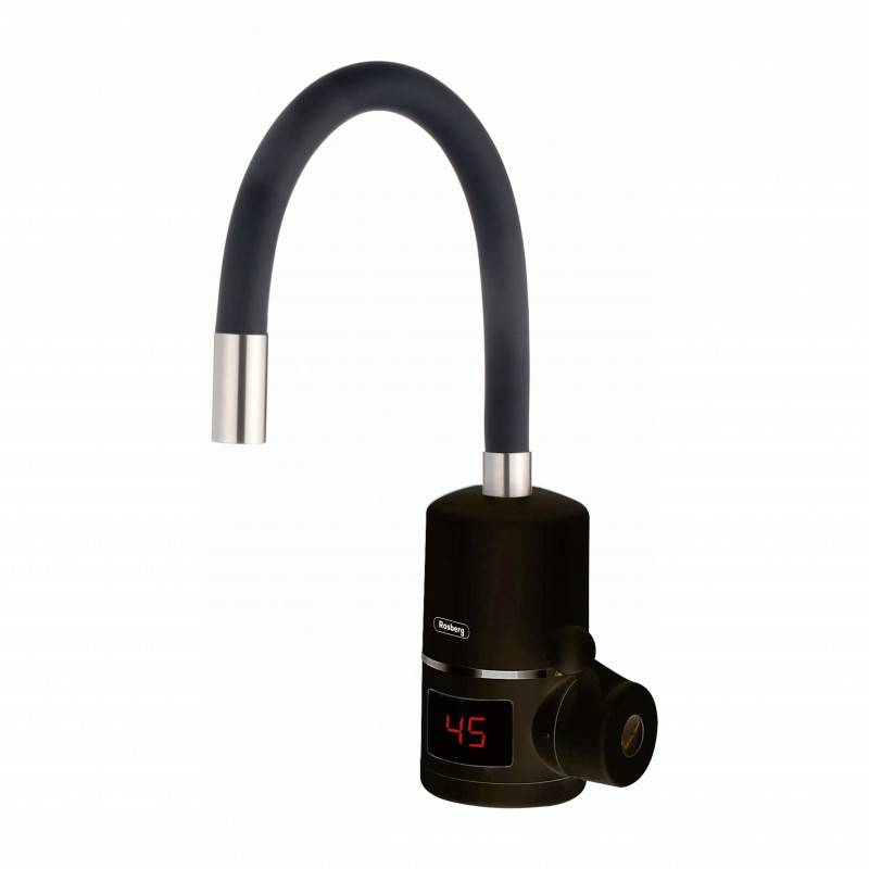 Нагревател за вода Rosberg R57100H, За стена, 3300W, 30-60C, Гъвкав силиконов маркуч, IPX4, Черен — снимка