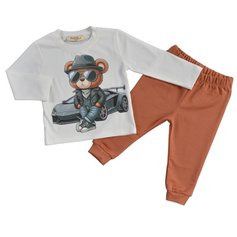Снимка на Памучен детски комплект Fashion Bear Boy в цвят екрю и кафяво, MARIELA, цена 19.50 лв