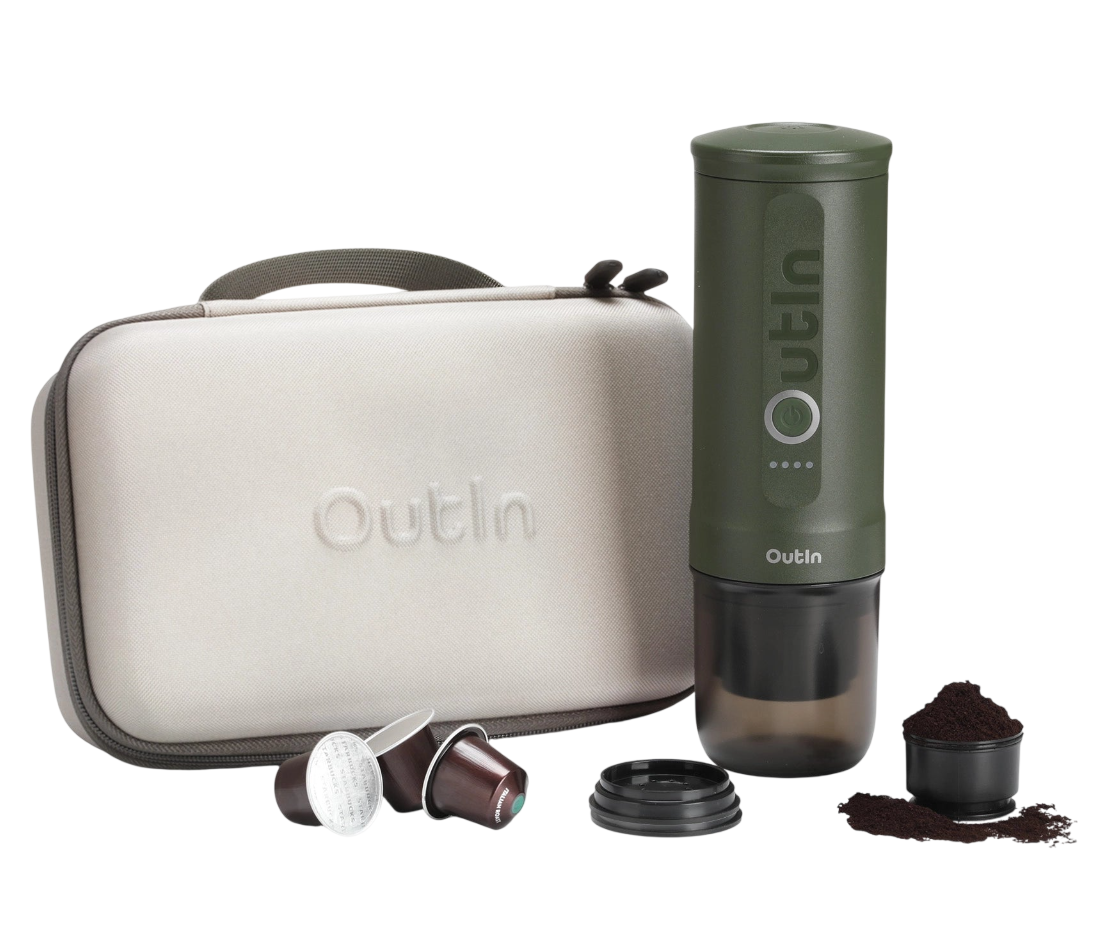 Преносима кафемашина Outin Nano, Forest Green + Калъф — снимка