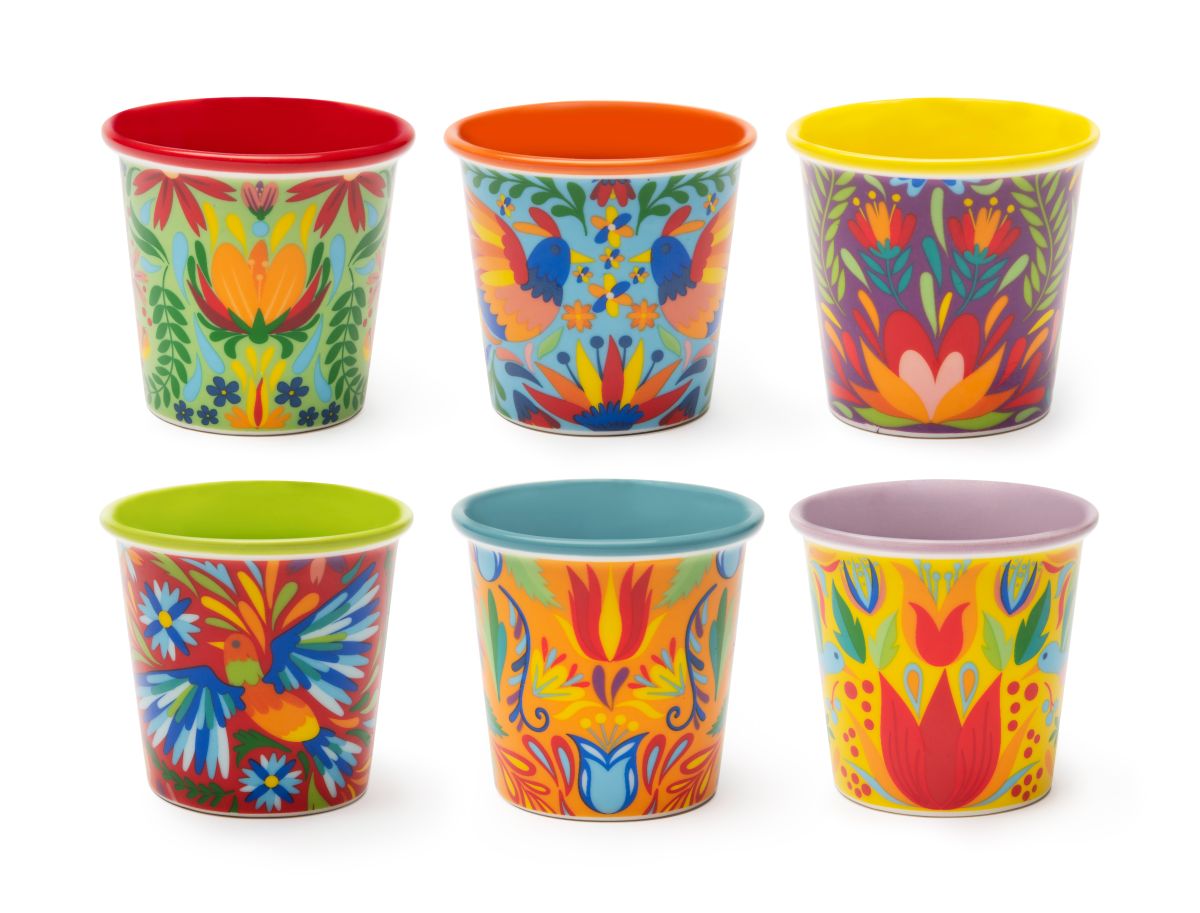 комплект чаши за кафе EXCELSA MEXICAN FLOWERS, 6 броя, цветен дизайн