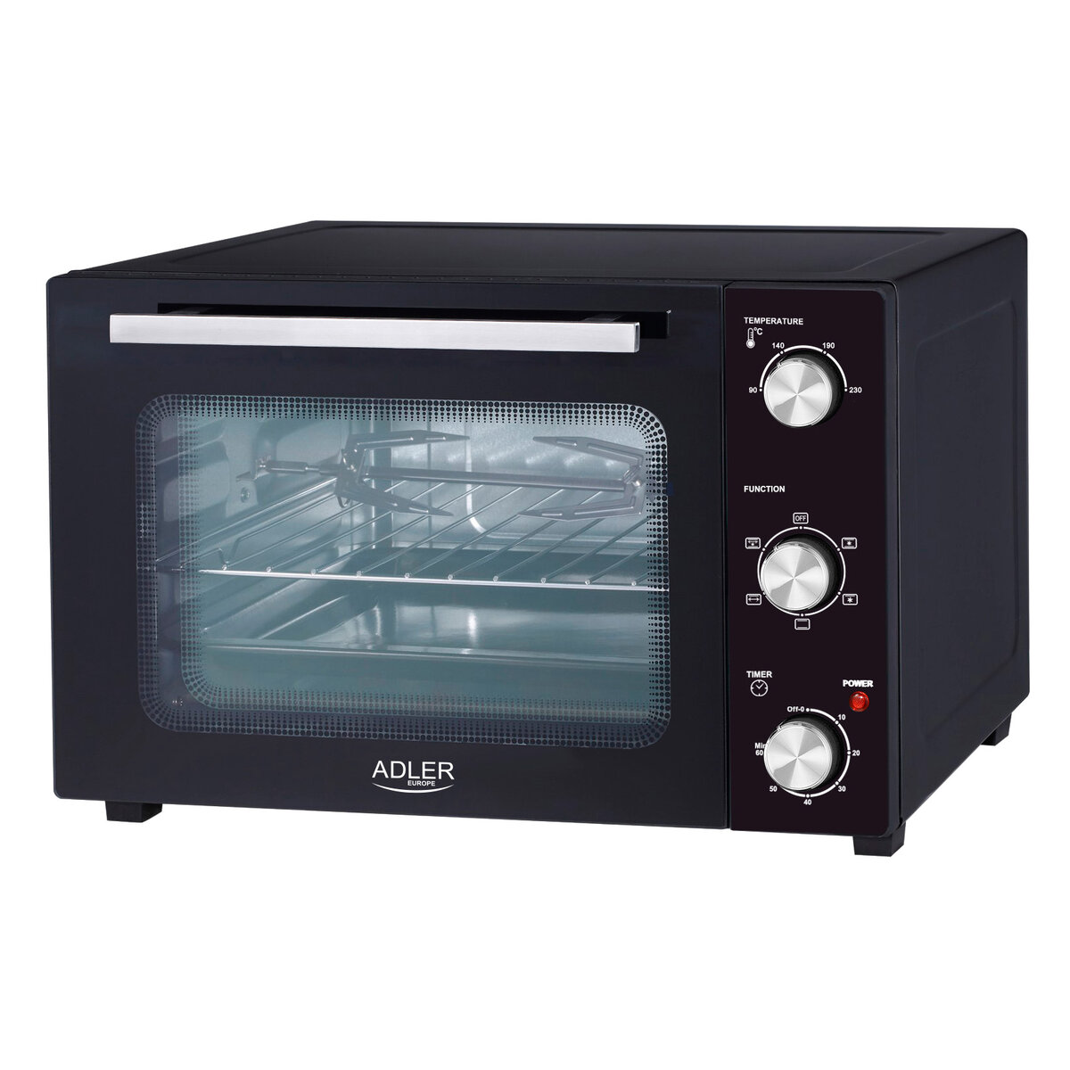 Снимка на Мини фурна Adler AD-6025, 1500W, 35L, Въртящ се шиш, Конвекция, 90-230°C, Таймер, Черен, Technomanibg, цена 74.92 лв