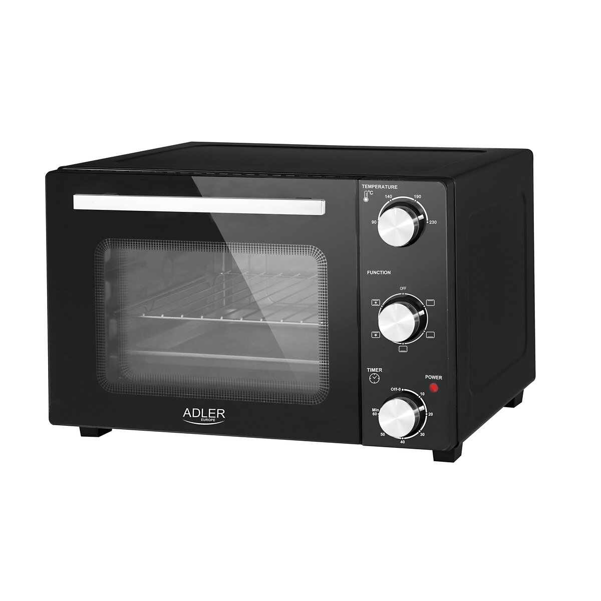 Мини фурна Adler AD-6024, 1300W, 22L, 5 функции, 90-230°C, Таймер, Черен — снимка на продукта от Potrebno